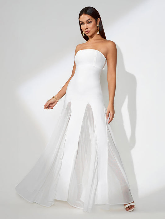 Colored Solid Mesh Lace Dress