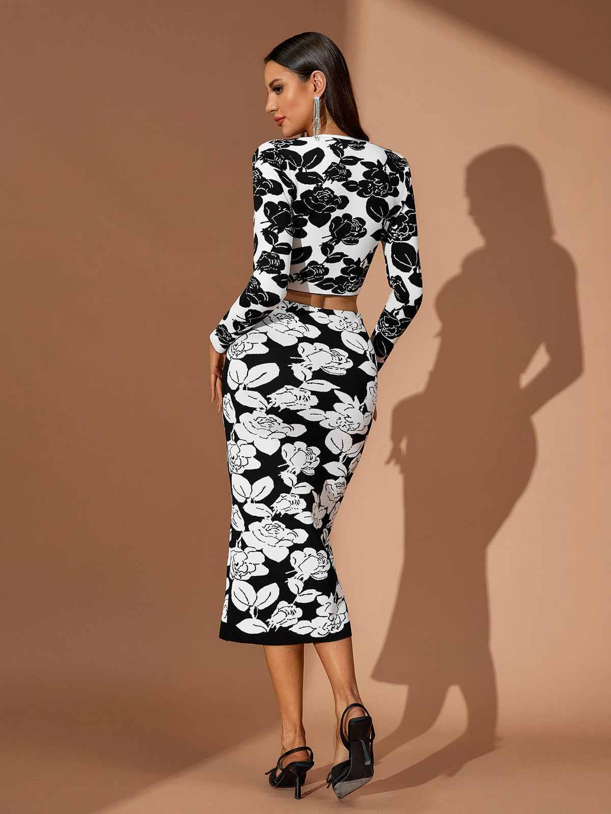 Monroe Vallière — Floral Jacquard Midi Pencil Skirt Set, alternate view 6