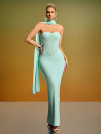 Dahlia Delacroix — Elegant Strapless Bustier Dress with Chic Neck Scarf