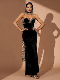 Delphine Rivière — Leopard Bustier Maxi Dress With Neck Scarf