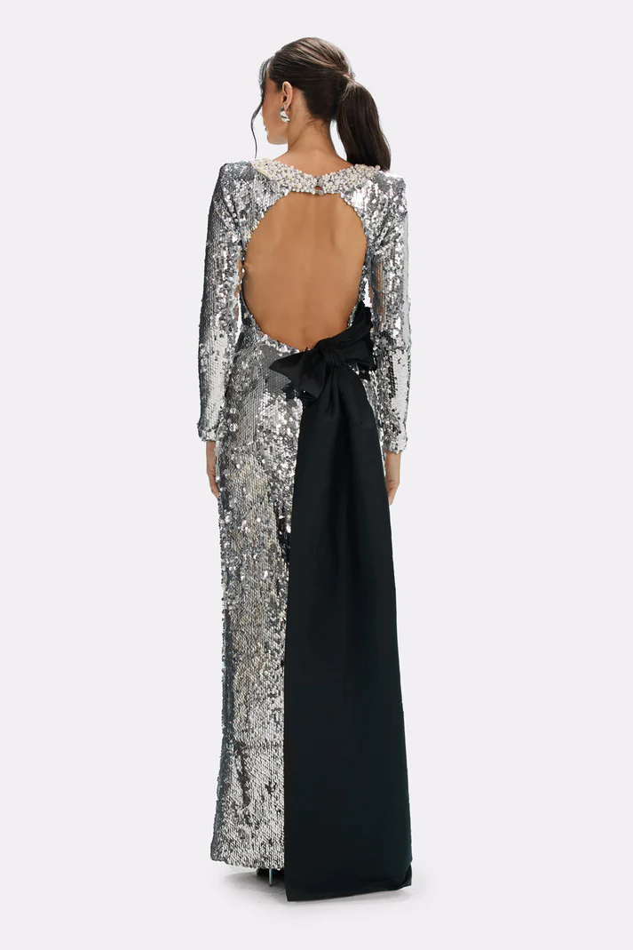 Bowknot Pearl Sequined Maxi Dress