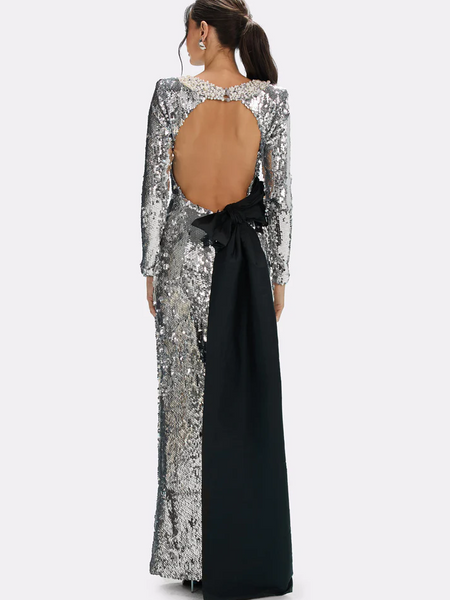 Bowknot Pearl Sequined Maxi Dress