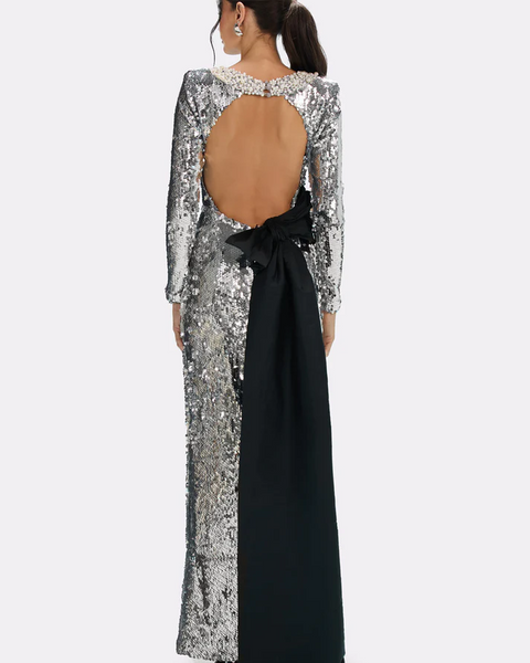 Maxikleid mit Schleife, Perlen und Pailletten