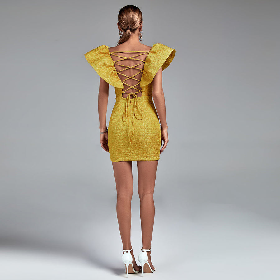 Elegant V-Neck Dress with Ruffles in Felicity Style