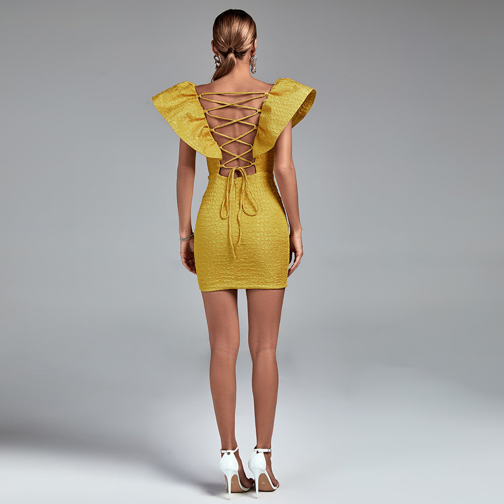 Paris Marceau — Elegant V-Neck Dress with Ruffles in Felicity Style, alternate view 5