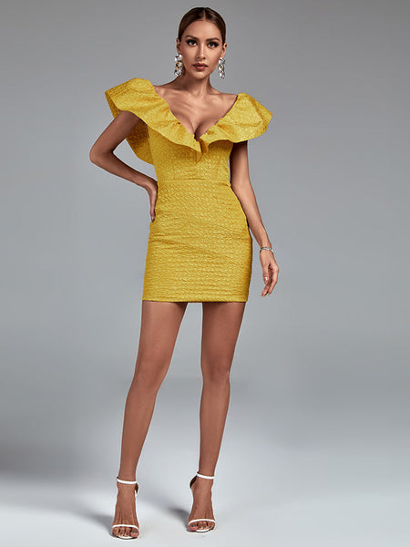 Elegant V-Neck Dress with Ruffles in Felicity Style