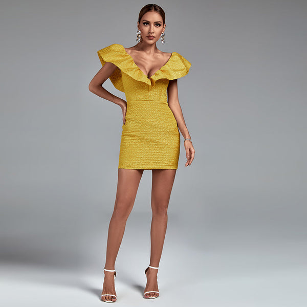 Elegant V-Neck Dress with Ruffles in Felicity Style
