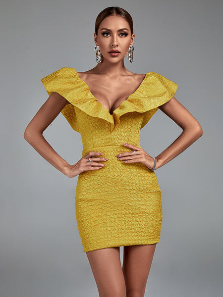 Elegant V-Neck Dress with Ruffles in Felicity Style