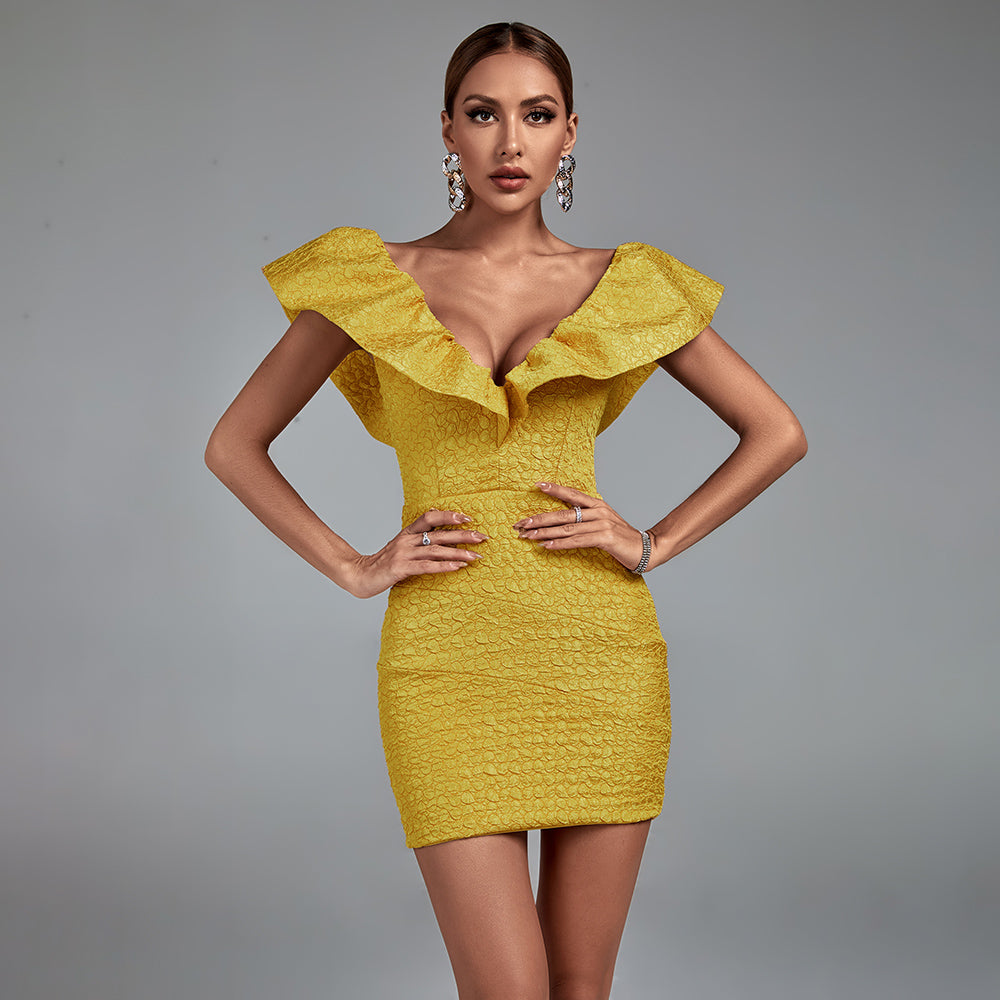 Paris Marceau — Elegant V-Neck Dress with Ruffles in Felicity Style, alternate view 2