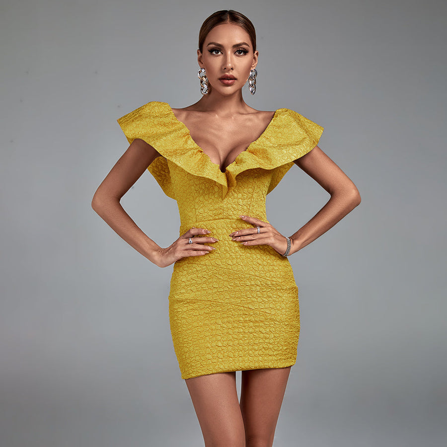 Paris Marceau — Elegant V-Neck Dress with Ruffles in Felicity Style, alternate view 2