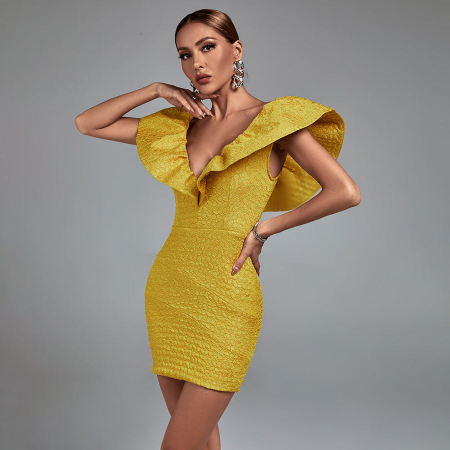 Elegant V-Neck Dress with Ruffles in Felicity Style