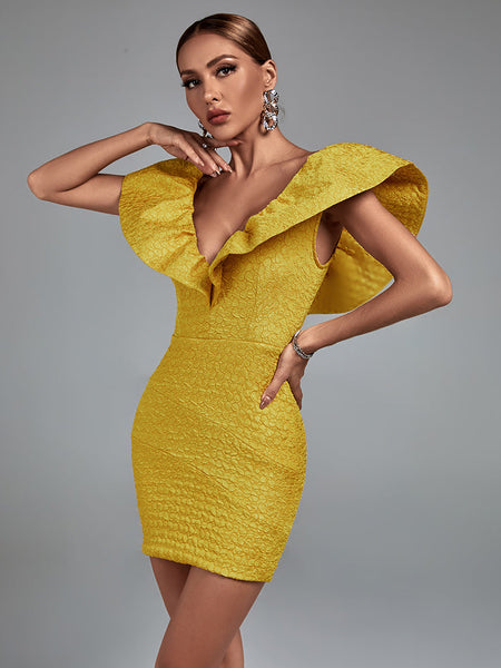 Elegant V-Neck Dress with Ruffles in Felicity Style