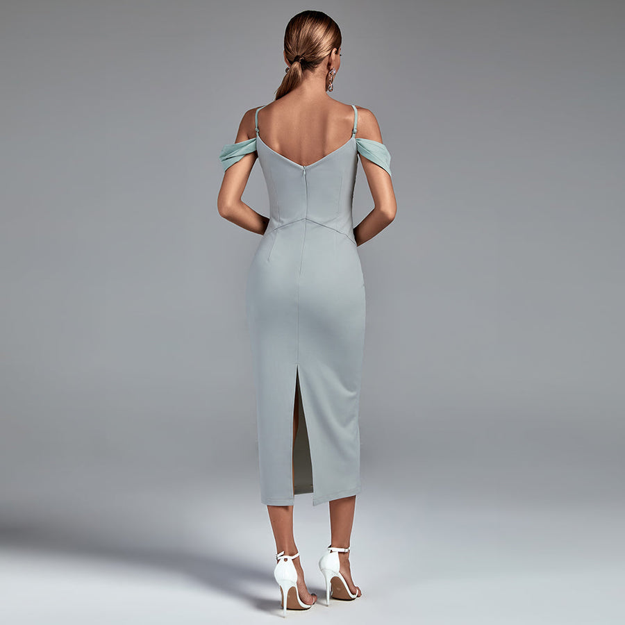 Elegant Strap-Detail Buckle Lace and Satin Midi Dress