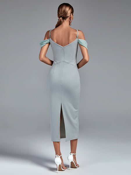 Elegant Strap-Detail Buckle Lace and Satin Midi Dress