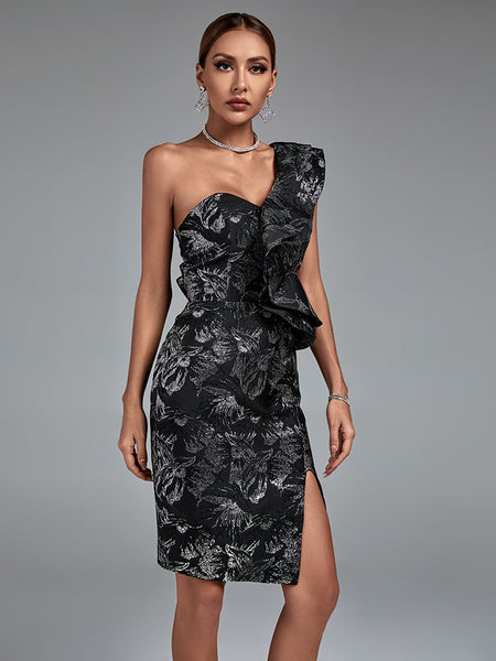 Sleeveless off-shoulder bodycon dress with ruffles for a chic and trendy look