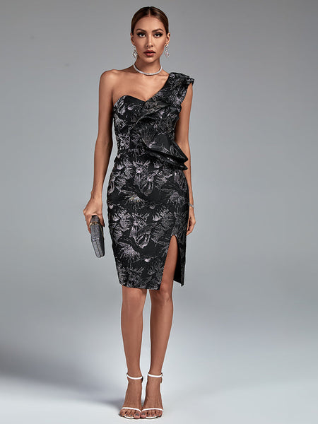 Sleeveless off-shoulder bodycon dress with ruffles for a chic and trendy look