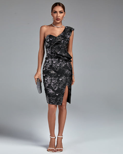 Sleeveless off-shoulder bodycon dress with ruffles for a chic and trendy look