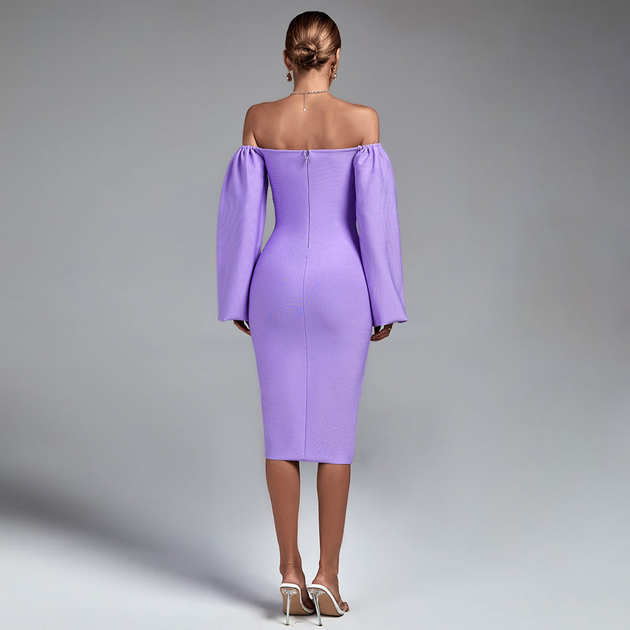 Off Shoulder Long Sleeve Midi Bandage Dress