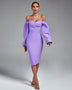 Off Shoulder Long Sleeve Midi Bandage Dress - Opulent Empire