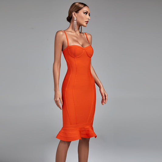Strappy Fishtail Over Knee Bandage Dress - Opulent Empire