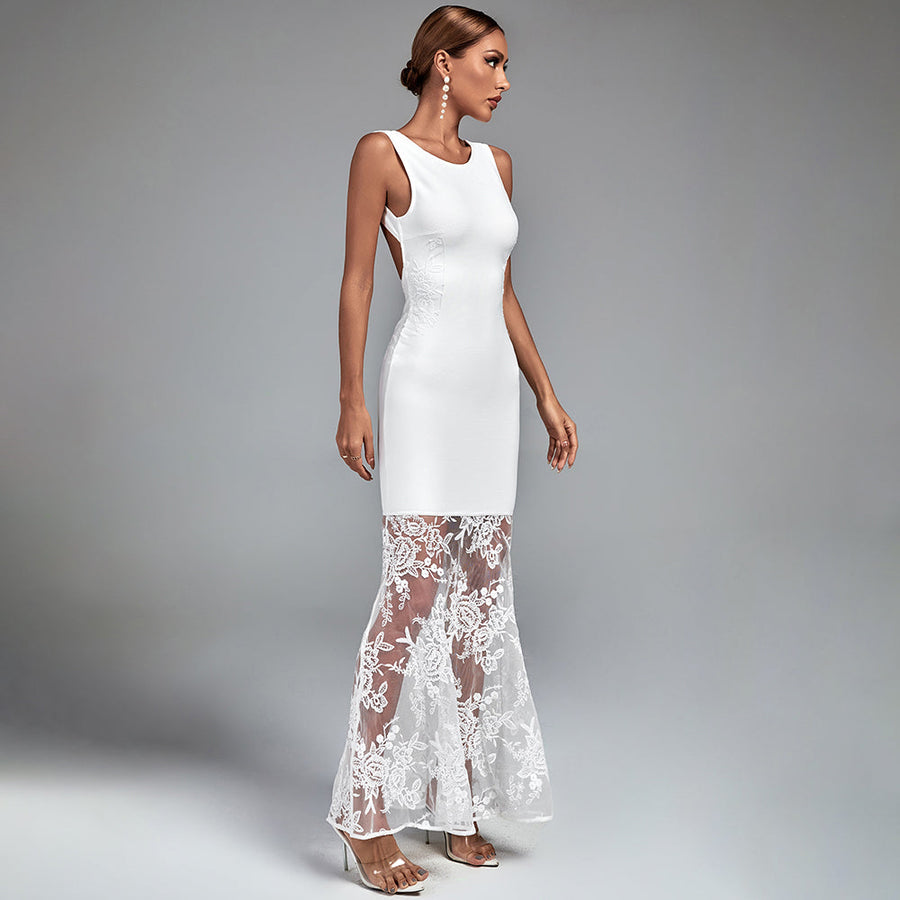 Genevra Beaumont — Round Neck Sleeveless Maxi Lace Bandage Dress