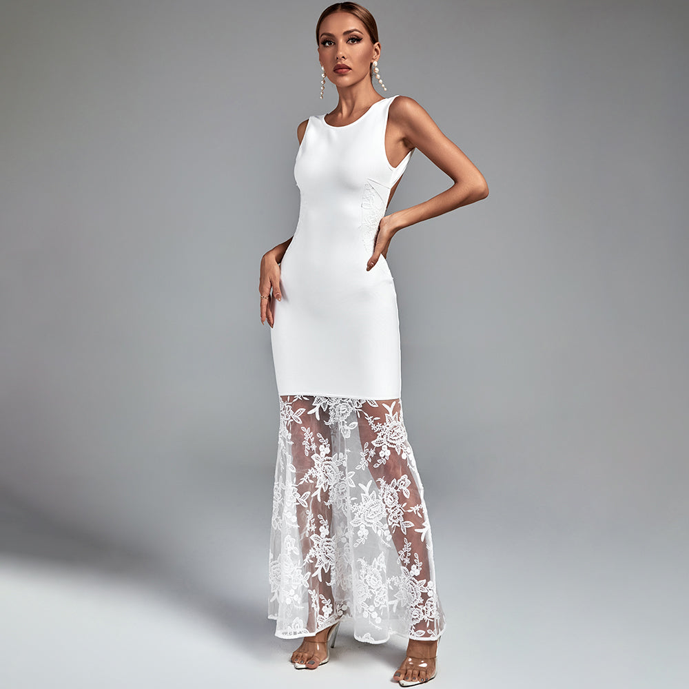 Tallulah Delacroix — Round Neck Sleeveless Maxi Lace Bandage Dress