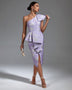 Mid-length fitted dress with slanted ribbing and shoulder slit