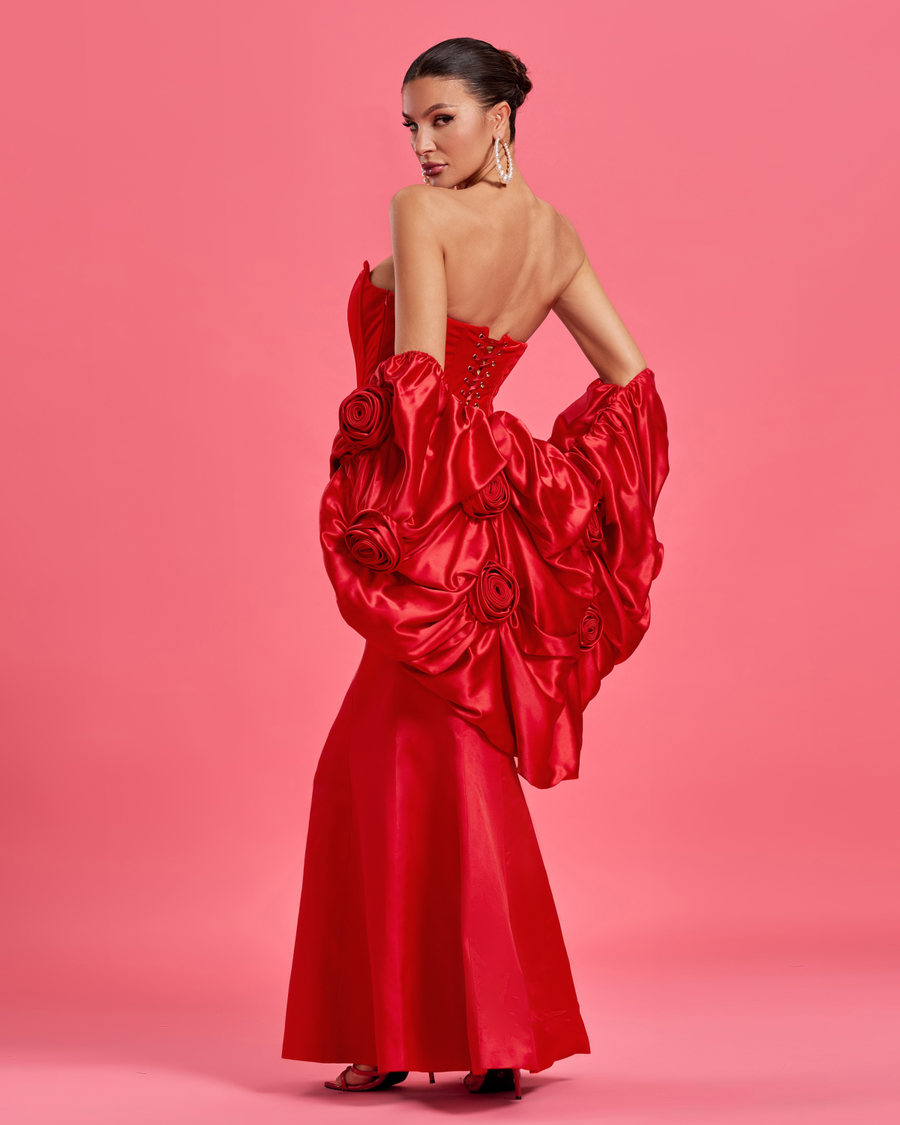 Quinn Lefèvre — Red satin wedding hat with elegant puffed cape Red Poncho or Cape