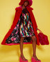 Bamboo Faux Fur Red Midi Coat with Pink Collar-0