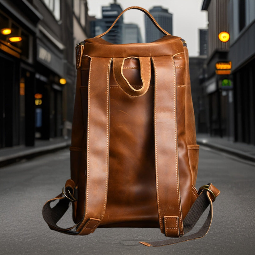 Benjamin™ — Vintage Leather Backpack Retro Brown Men's Statement Handbag, alternate view 4