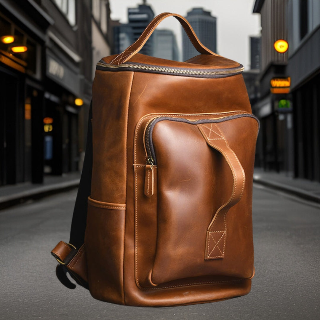 Benjamin™ — Vintage Leather Backpack Retro Brown Men's Statement Handbag, alternate view 2