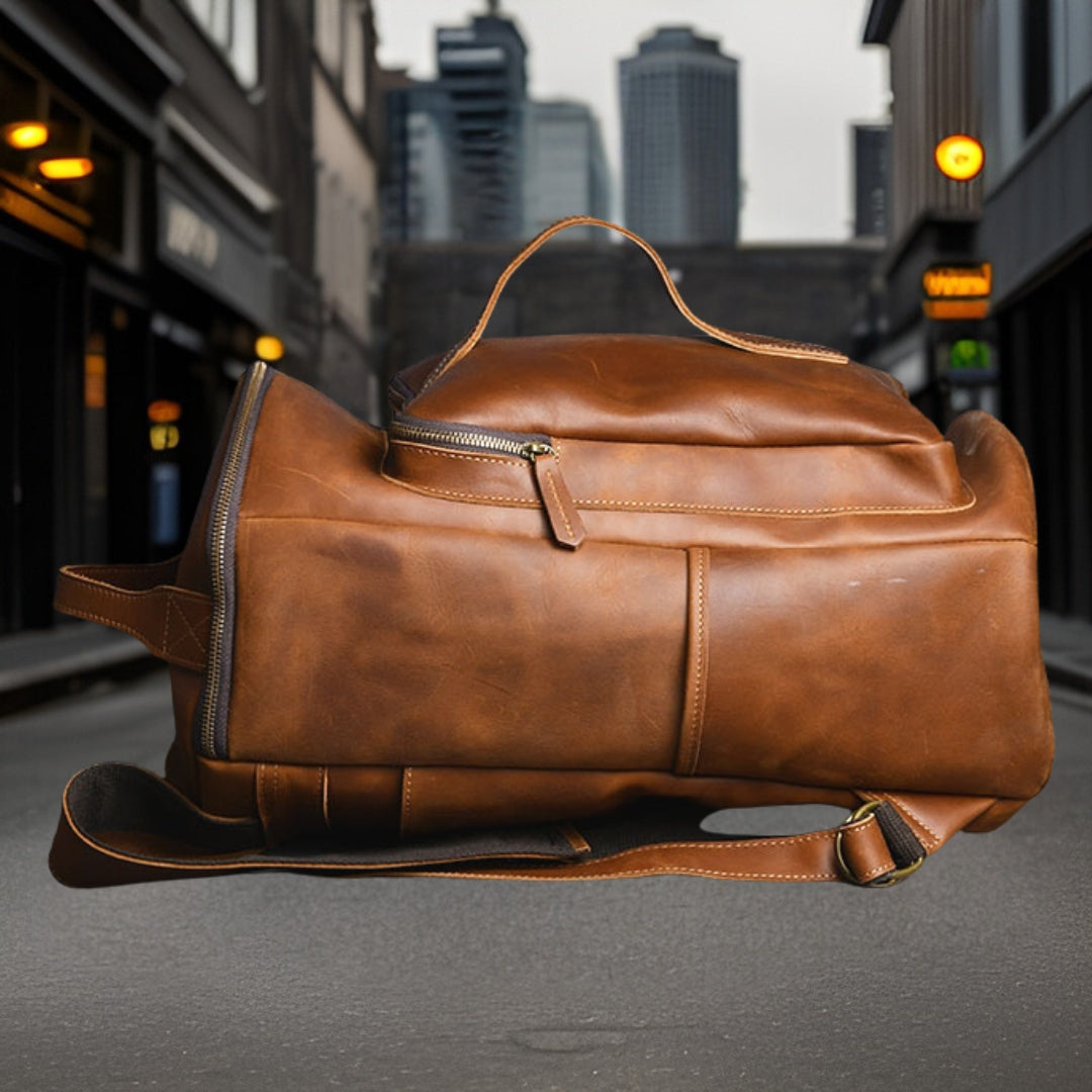 Benjamin™ — Vintage Leather Backpack Retro Brown Men's Statement Handbag, alternate view 3