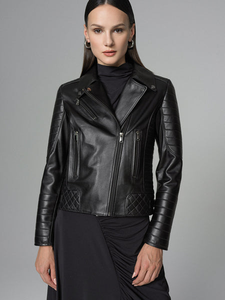 Black Biker Lamb Leather Jacket-2