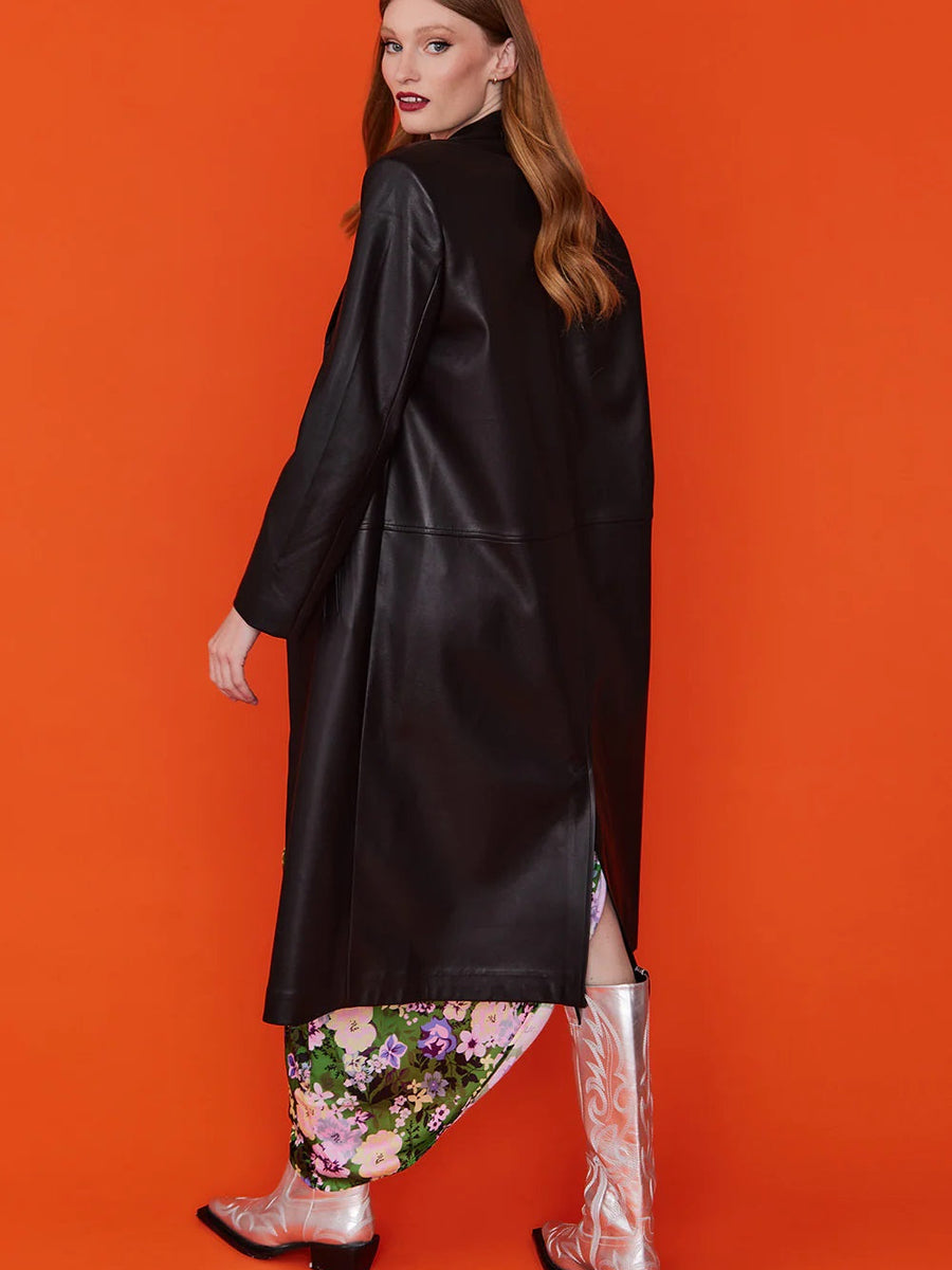 Black Eco Leather Trench Coat-3