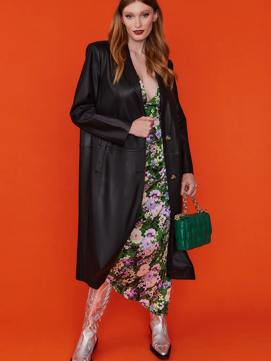 Black Eco Leather Trench Coat-0