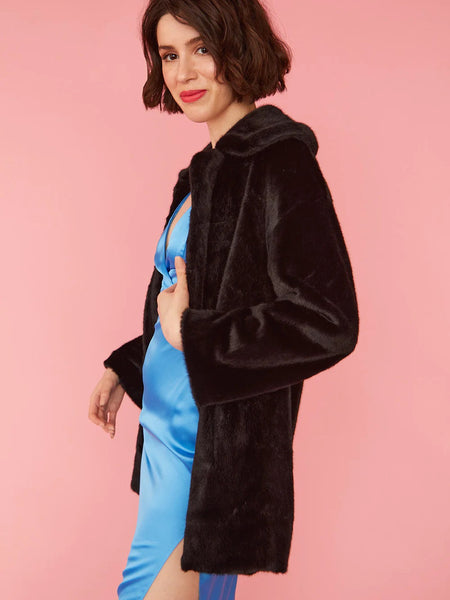 Black Faux Fur Duchess Midi Coat