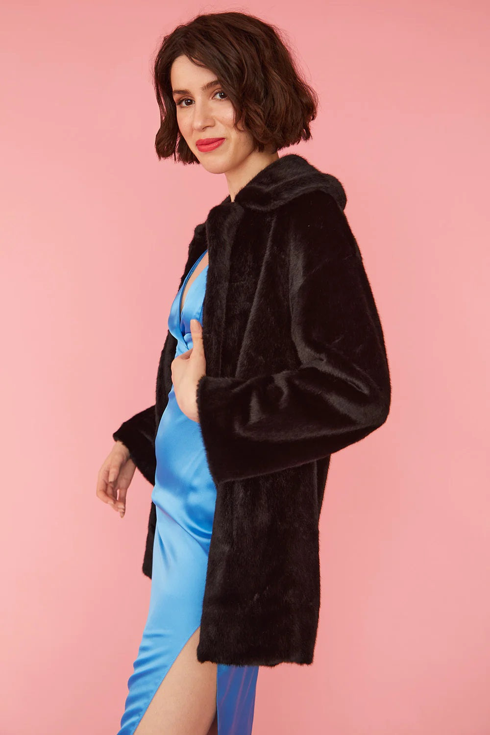 Illyria — Black Faux Fur Duchess Midi Coat, alternate view 4
