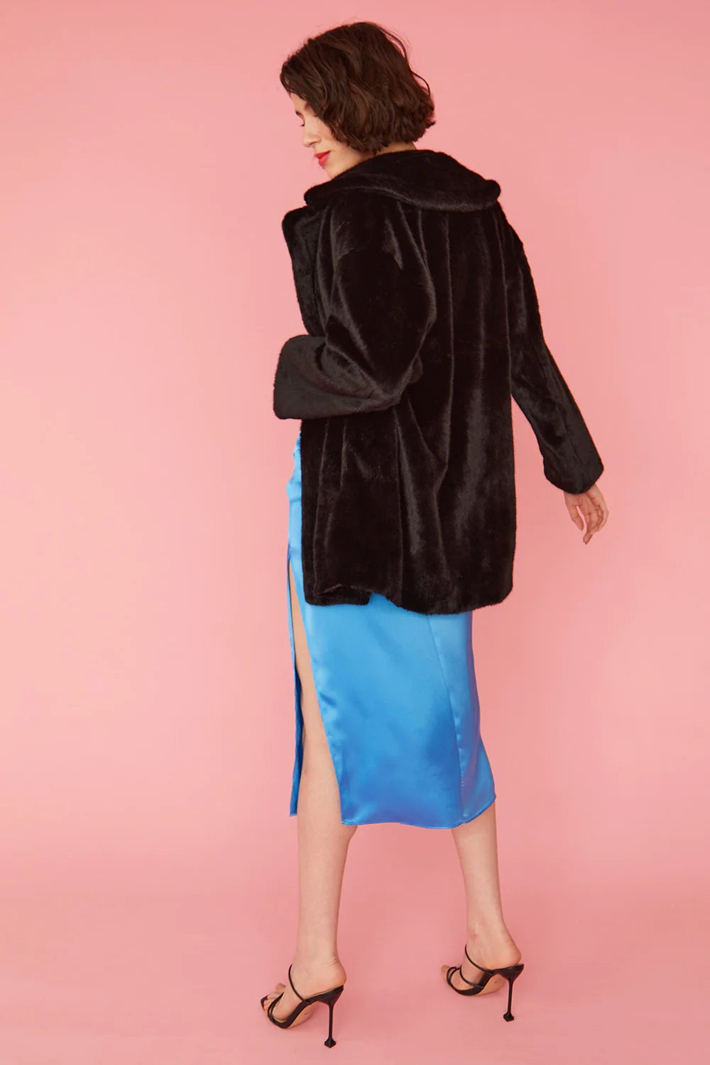 Illyria — Black Faux Fur Duchess Midi Coat, alternate view 5