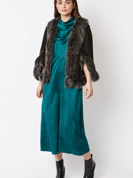 Black Faux Fur Suede Cape Jacket-1