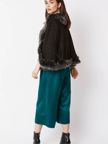 Black Faux Fur Suede Cape Jacket-2