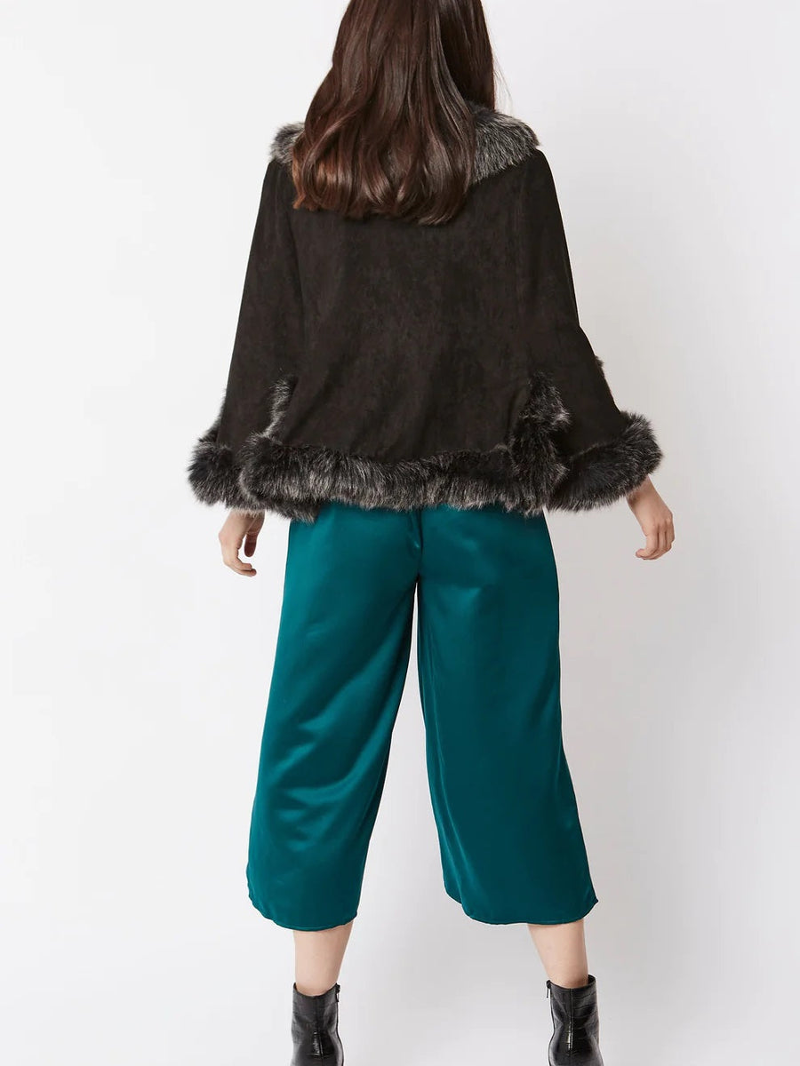 Black Faux Fur Suede Cape Jacket-3