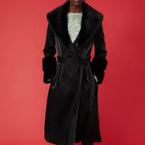 Black Faux Leather Trench Coat with Faux Fur Collar and Cuffs-1