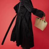 Black Faux Leather Trench Coat with Faux Fur Collar and Cuffs-2