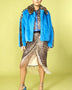 Blue and Leopard Print Faux Fur Coat