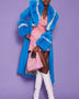 Blue Faux Leather Trench Coat with Faux Fur Collar-0