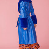Blue Faux Leather Trench Coat with Faux Fur Collar and Cuffs-2