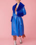 Blue Faux Leather Trench Coat with Faux Fur Collar and Cuffs-0