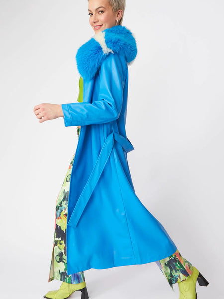 Blue Tencel Blend Eco Leather Trench Coat-1