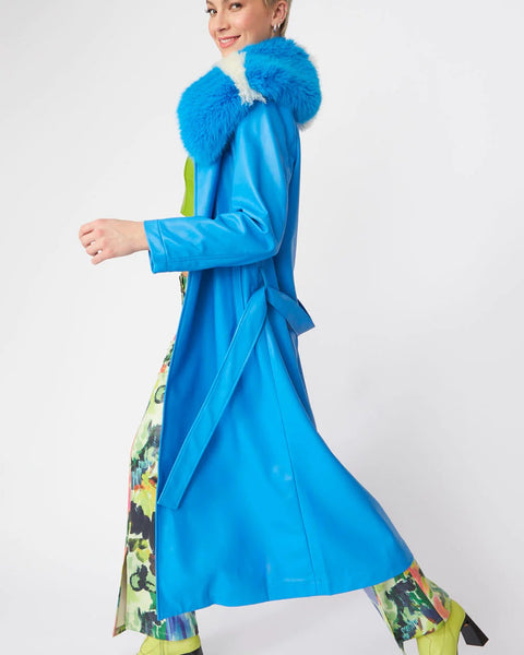 Blue Tencel Blend Eco Leather Trench Coat-1