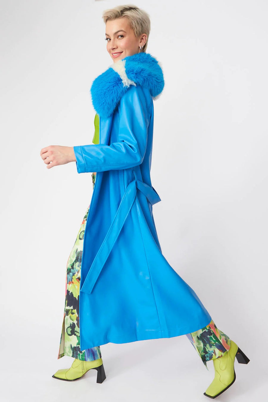 Adalie Beaumont — Blue Tencel Blend Eco Leather Trench Coat, alternate view 2